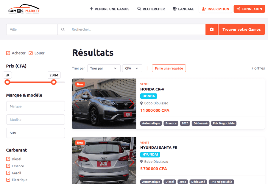 Gamos Market – Plateforme de Location, Vente de Véhicules et Accessoires